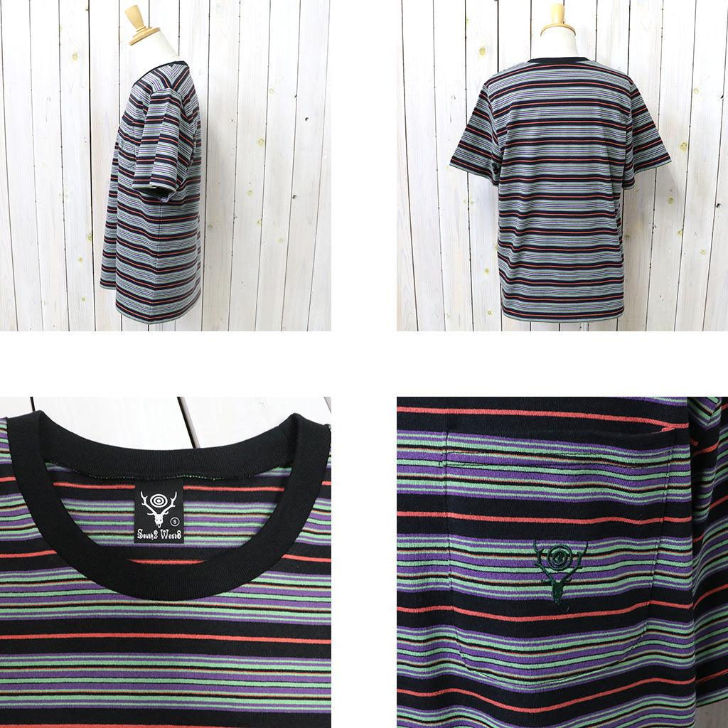 【SALE30%OFF】SOUTH2 WEST8 : S/S Round Pocket Tee-Cotton Multi Wide Stripe Jersey (Black)