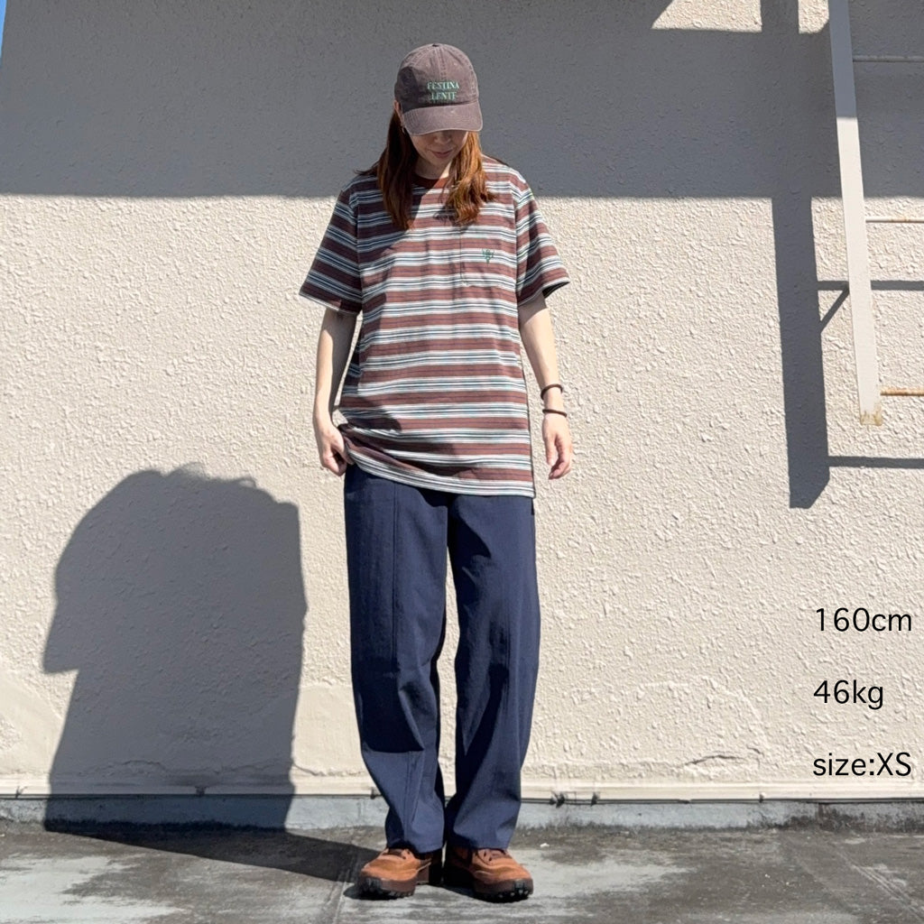 【SALE30%OFF】SOUTH2 WEST8 : S/S Round Pocket Tee-Cotton Multi Wide Stripe Jersey (Brown)