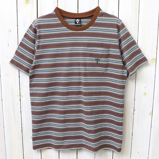 SOUTH2 WEST8 : S/S Round Pocket Tee-Cotton Multi Wide Stripe Jersey (Brown)