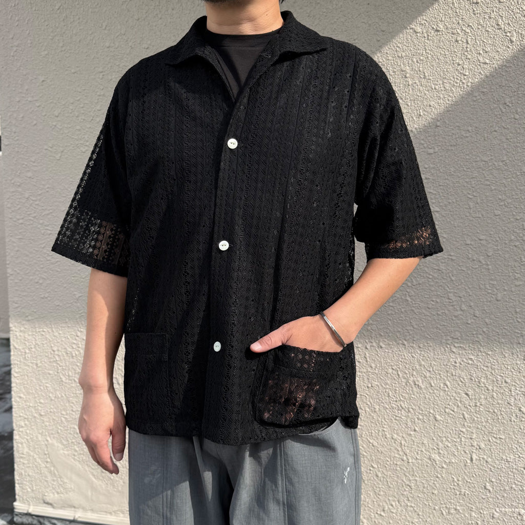 Needles : S/S Widespread Collar Shirt-Raschel Lace