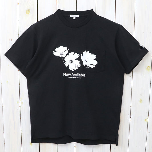ENGINEERED GARMENTS : Printed Cross Crew Neck T-shirt-Flower (Black)