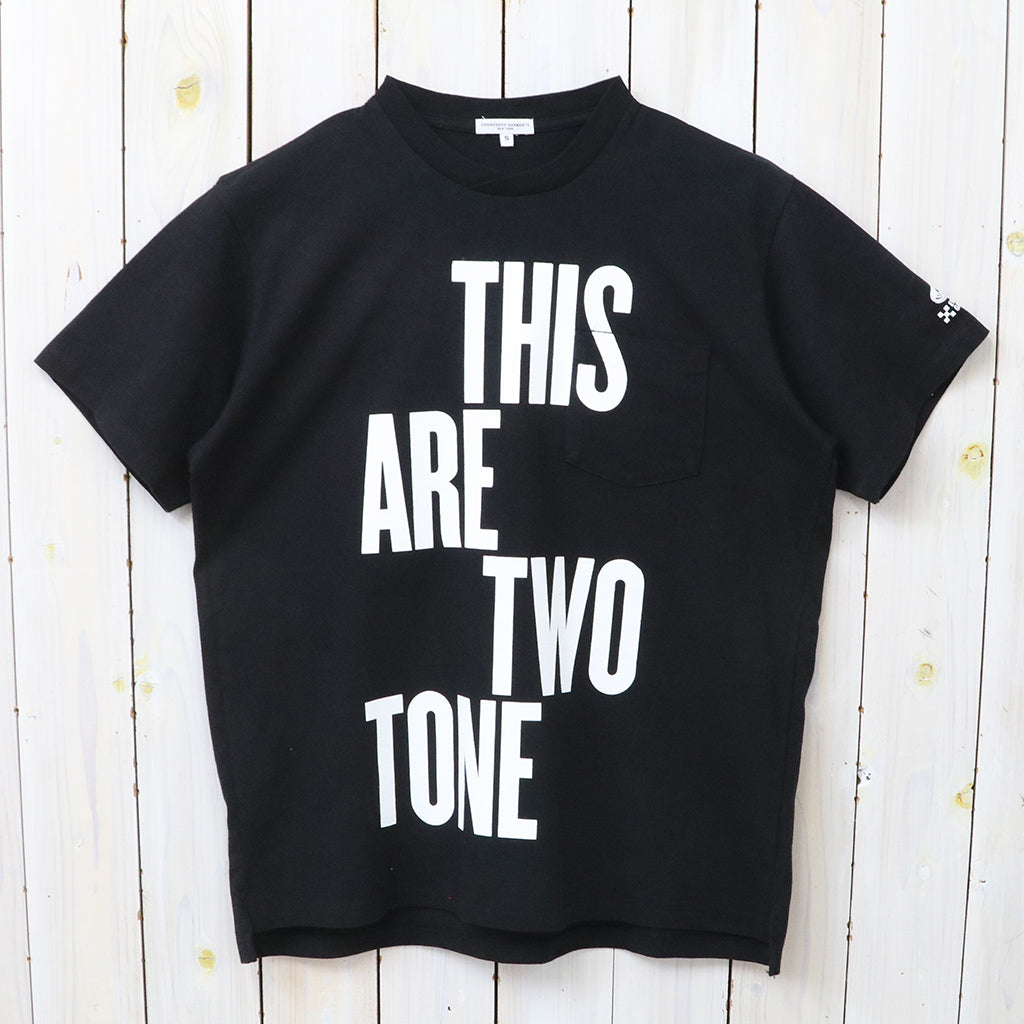 ENGINEERED GARMENTS : Printed Cross Crew Neck T-shirt-This Are (Black)