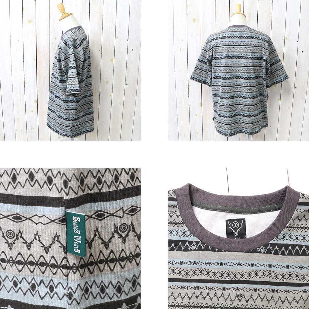 【SALE30%OFF】SOUTH2 WEST8 : S/S Crew Neck Tee-Stripe Jersey/Stripe Printed (Grey)