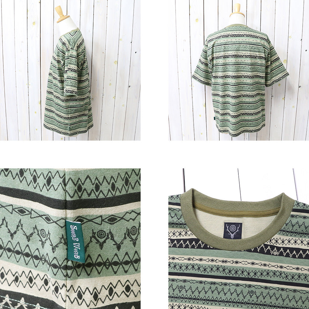 SOUTH2 WEST8 : S/S Crew Neck Tee-Stripe Jersey/Stripe Printed (Olive)