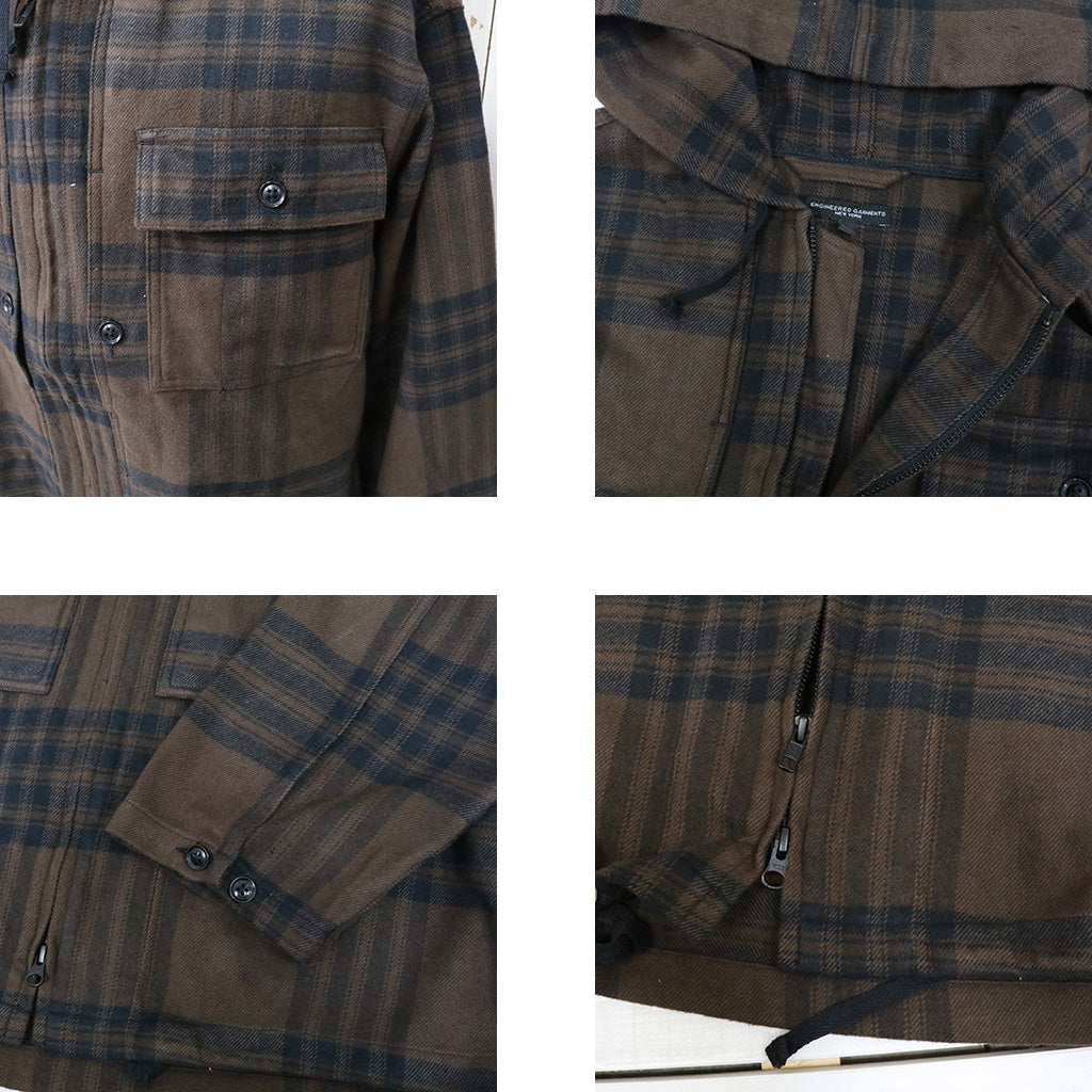 ENGINEERED GARMENTS : Zip Hooded Shirt-Cotton Flannel Plaid