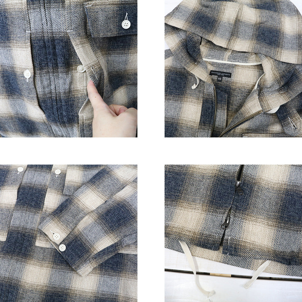 ENGINEERED GARMENTS : Zip Hooded Shirt-Cotton Heavy Shadow Plaid Flannel