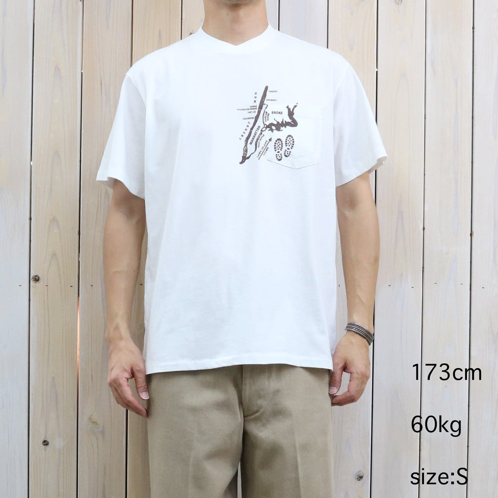 ENGINEERED GARMENTS : Printed Cross Crew Neck T-Shirt-Map (White)