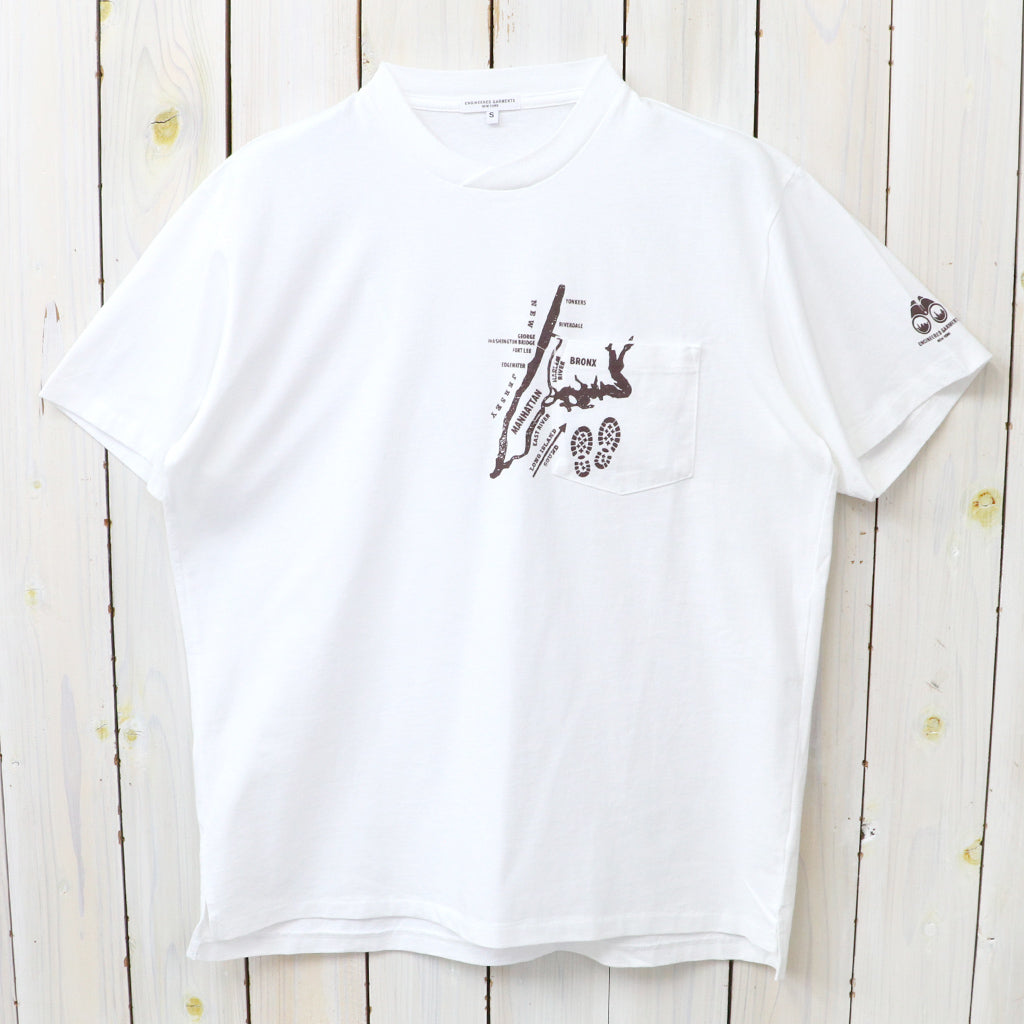ENGINEERED GARMENTS : Printed Cross Crew Neck T-Shirt-Map (White)