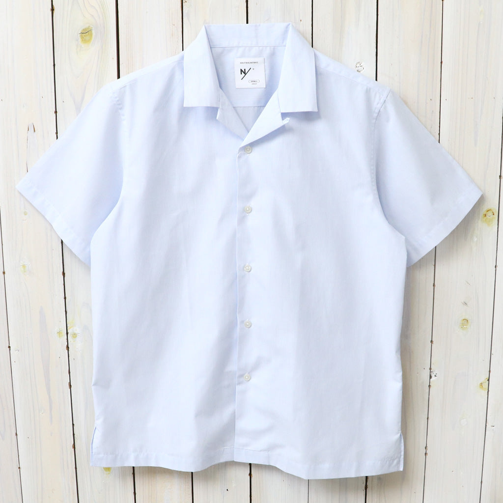 NEUTRALWORKS. : SHORT SLEEVE OPEN COLLAR RAMIE MIXED SHIRT (ブルーストライプ)