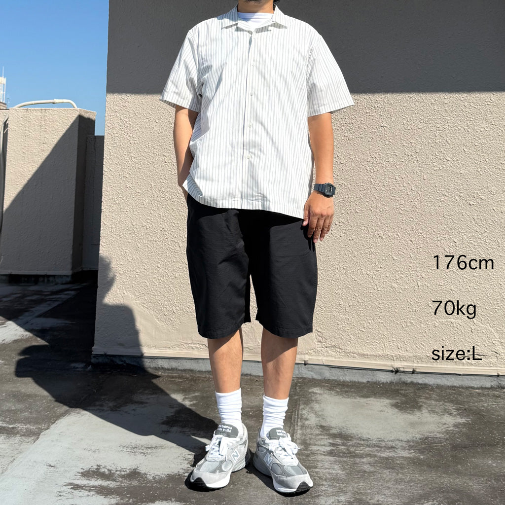 NEUTRALWORKS. : SHORT SLEEVE OPEN COLLAR RAMIE MIXED SHIRT (オフノベルティーストライプ)