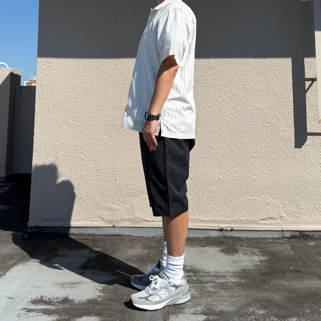NEUTRALWORKS. : SHORT SLEEVE OPEN COLLAR RAMIE MIXED SHIRT (オフノベルティーストライプ)