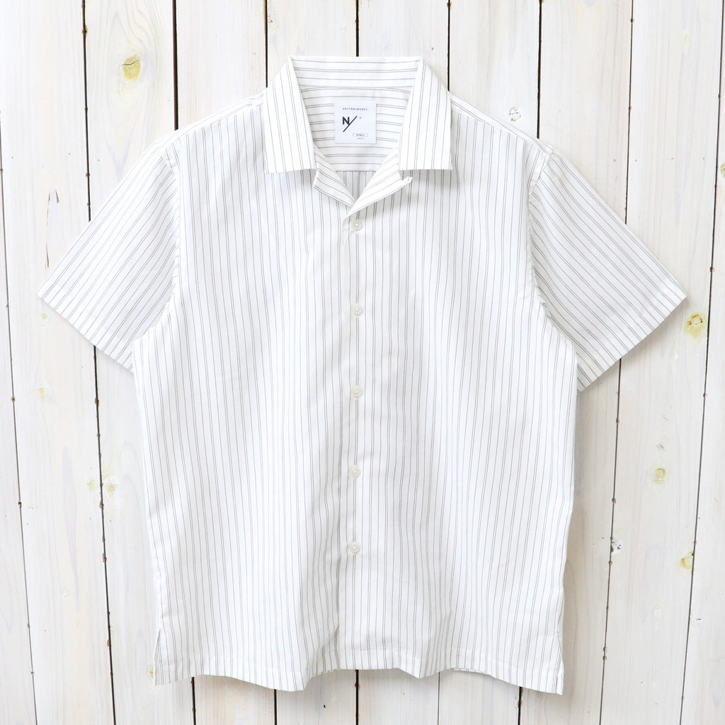 NEUTRALWORKS. : SHORT SLEEVE OPEN COLLAR RAMIE MIXED SHIRT (オフノベルティーストライプ)