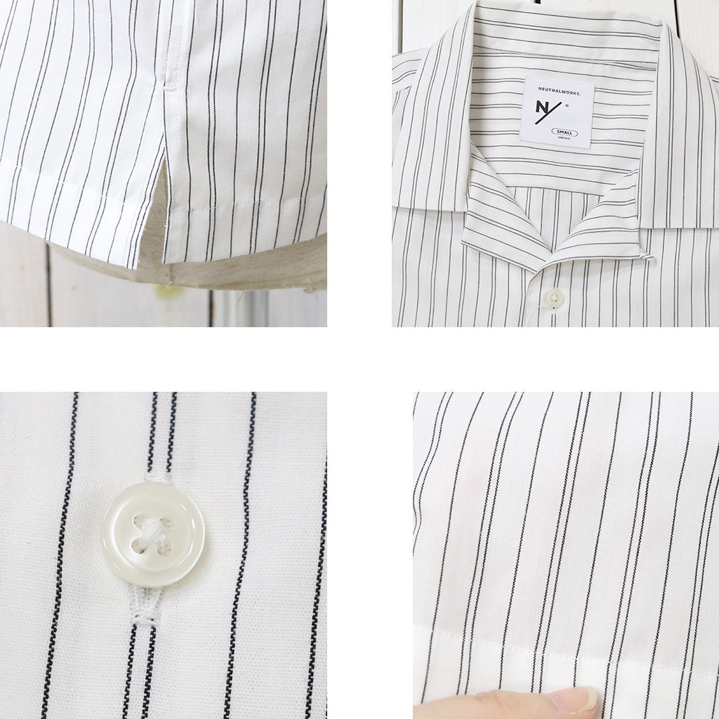 NEUTRALWORKS. : SHORT SLEEVE OPEN COLLAR RAMIE MIXED SHIRT (オフノベルティーストライプ)
