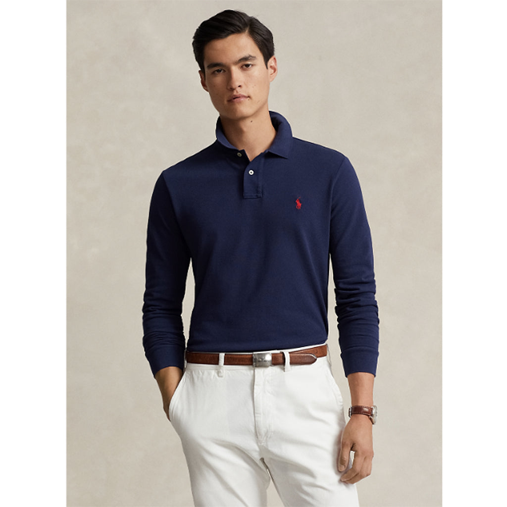 【SALE40%OFF】POLO RALPH LAUREN : カスタム スリムフィット メッシュ ロングスリーブ ポロシャツ (BLUE)