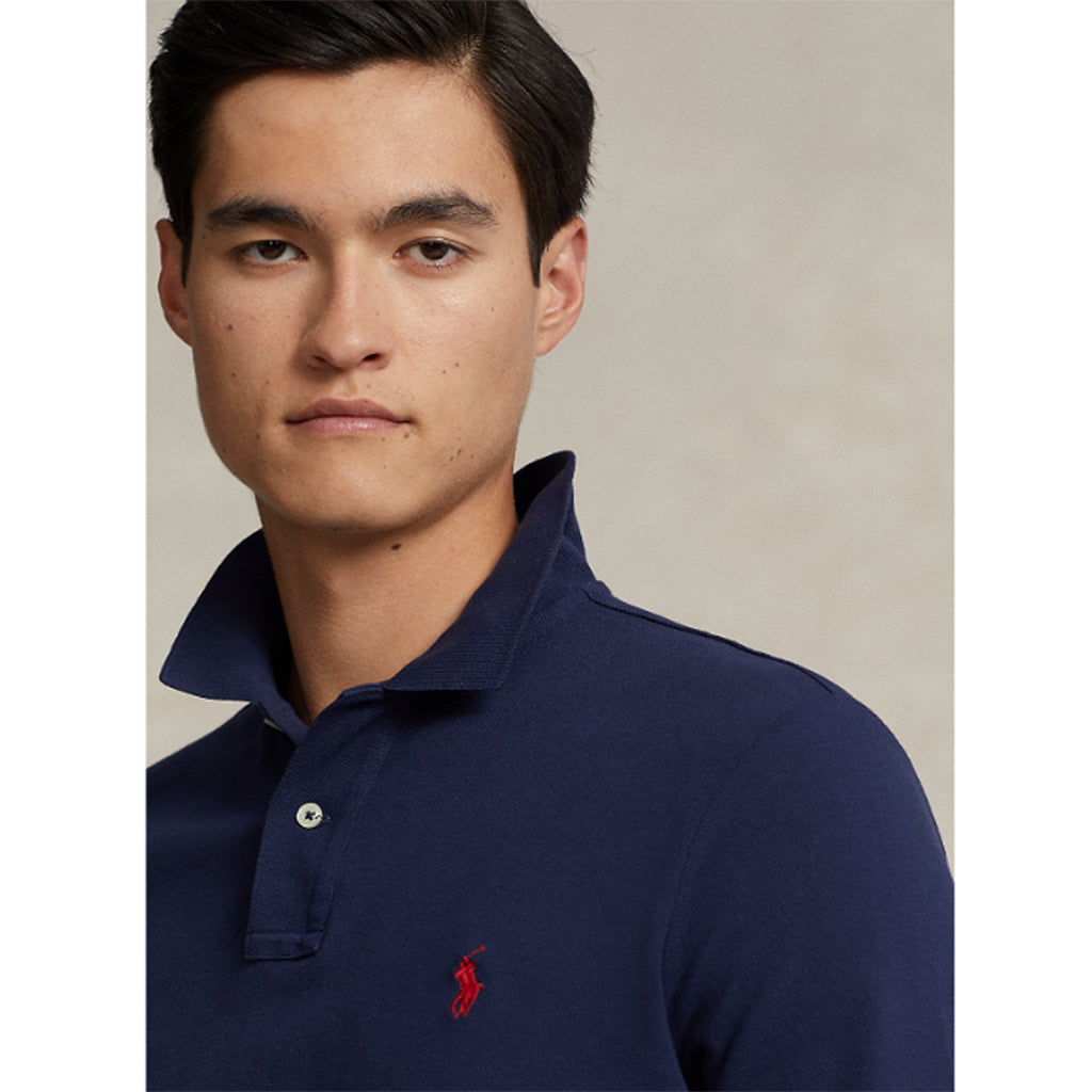 POLO RALPH LAUREN『カスタム スリムフィット メッシュ ロングスリーブ ポロシャツ』(BLUE)