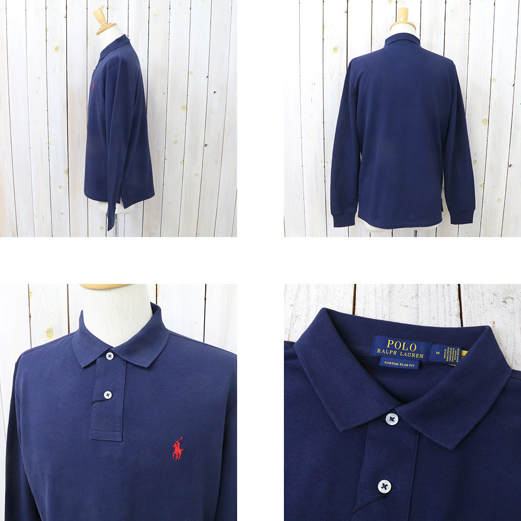【SALE40%OFF】POLO RALPH LAUREN : カスタム スリムフィット メッシュ ロングスリーブ ポロシャツ (BLUE)