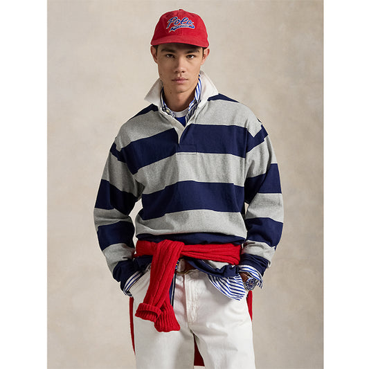 POLO RALPH LAUREN『ビックフィット ストライプド ジャージー ラグビーシャツ』(NAVY/GREY)