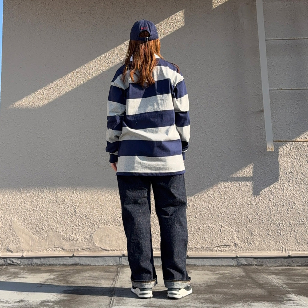 POLO RALPH LAUREN『ビックフィット ストライプド ジャージー ラグビーシャツ』(NAVY/GREY)