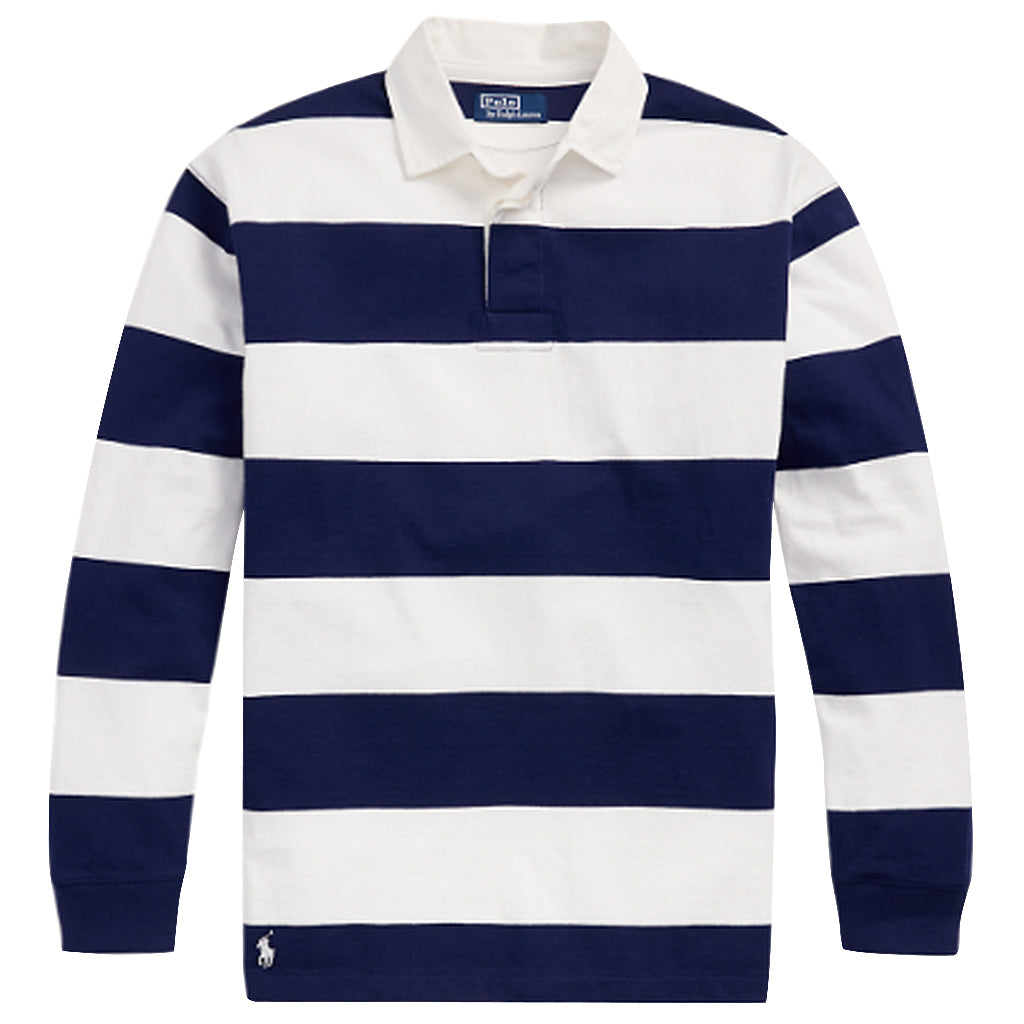 POLO RALPH LAUREN『ビックフィット ストライプド ジャージー ラグビーシャツ』(WHITE/NAVY)