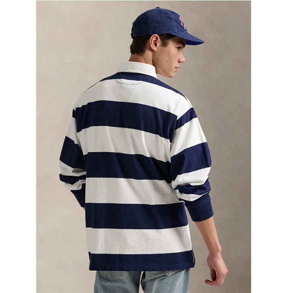 【SALE40%OFF】POLO RALPH LAUREN : ビックフィット ストライプド ジャージー ラグビーシャツ (WHITE/NAVY)