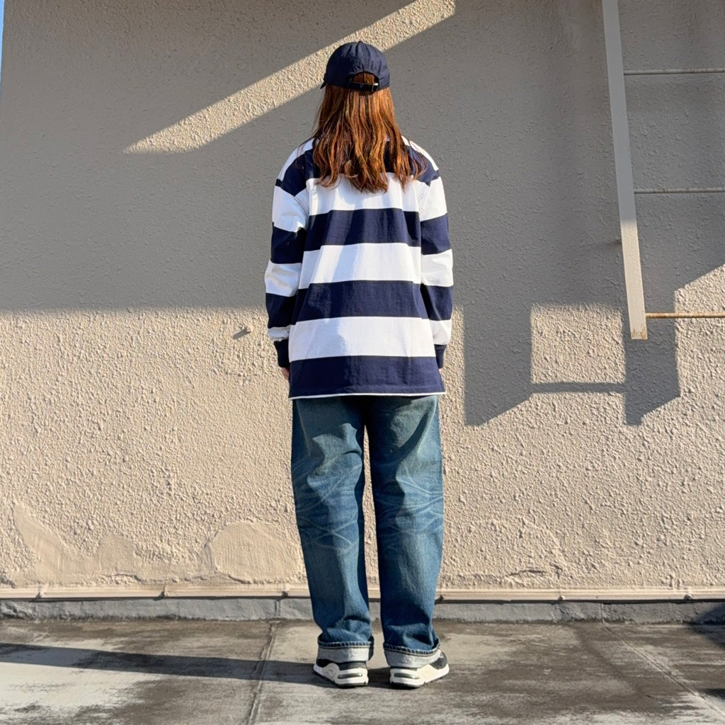 【SALE40%OFF】POLO RALPH LAUREN : ビックフィット ストライプド ジャージー ラグビーシャツ (WHITE/NAVY)