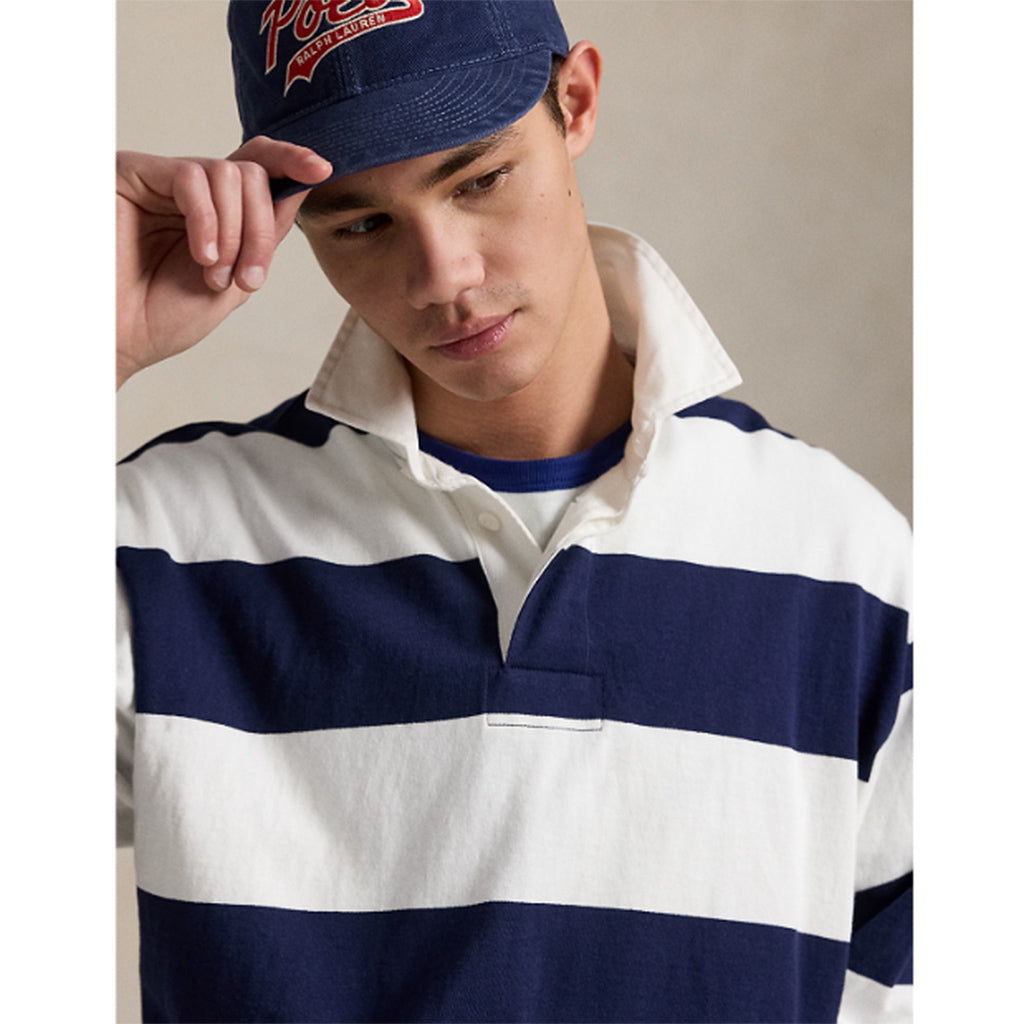 【SALE40%OFF】POLO RALPH LAUREN : ビックフィット ストライプド ジャージー ラグビーシャツ (WHITE/NAVY)