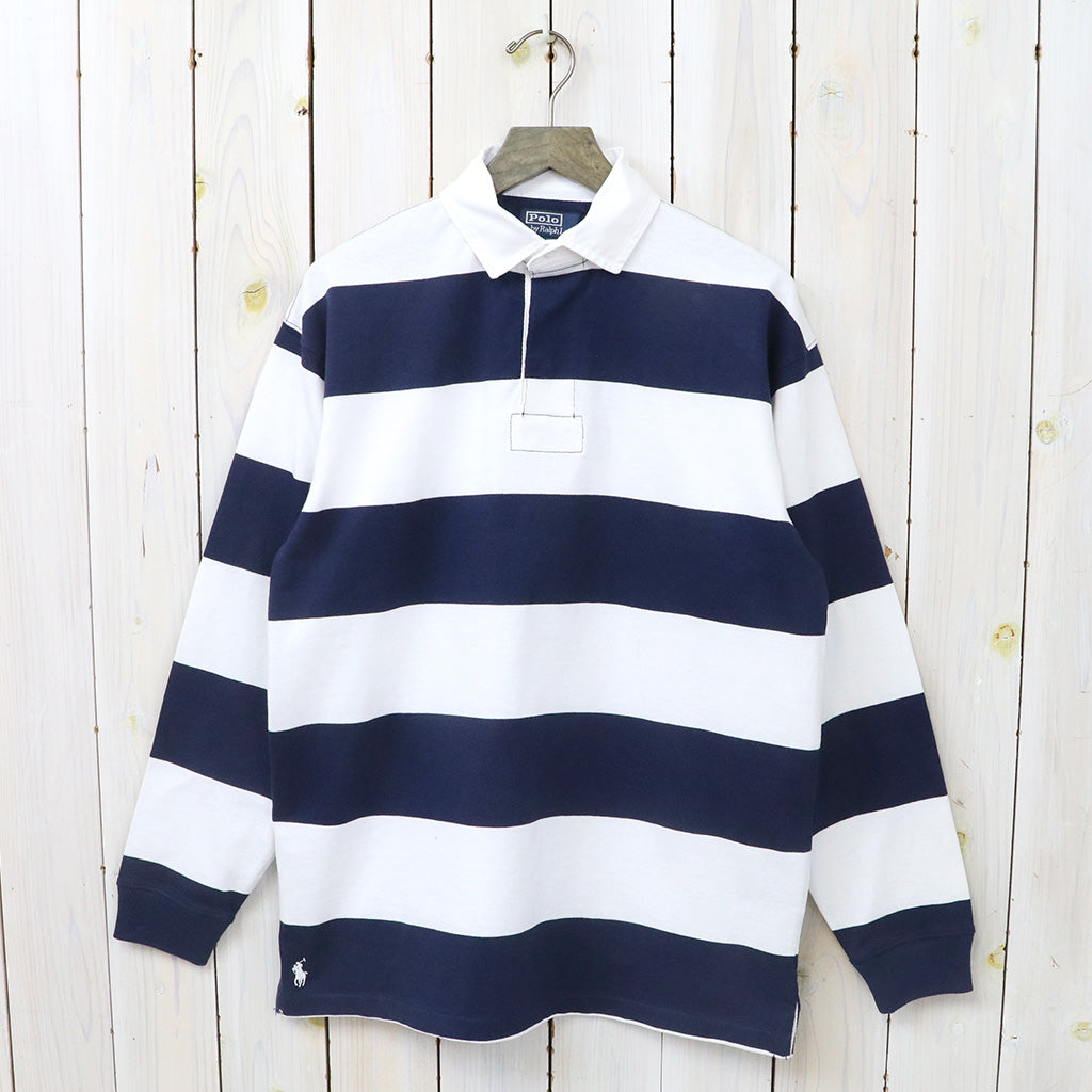 【SALE40%OFF】POLO RALPH LAUREN : ビックフィット ストライプド ジャージー ラグビーシャツ (WHITE/NAVY)