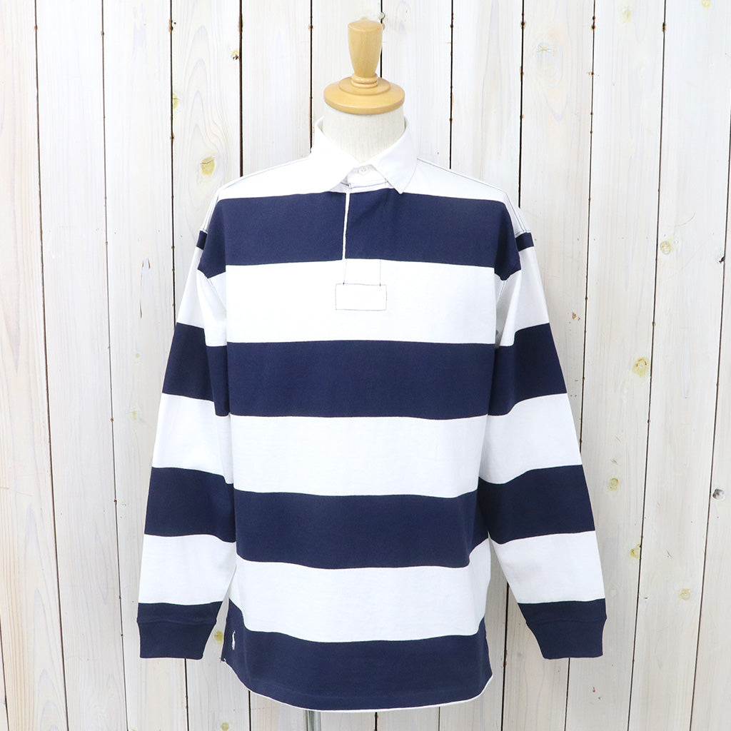 【SALE40%OFF】POLO RALPH LAUREN : ビックフィット ストライプド ジャージー ラグビーシャツ (WHITE/NAVY)