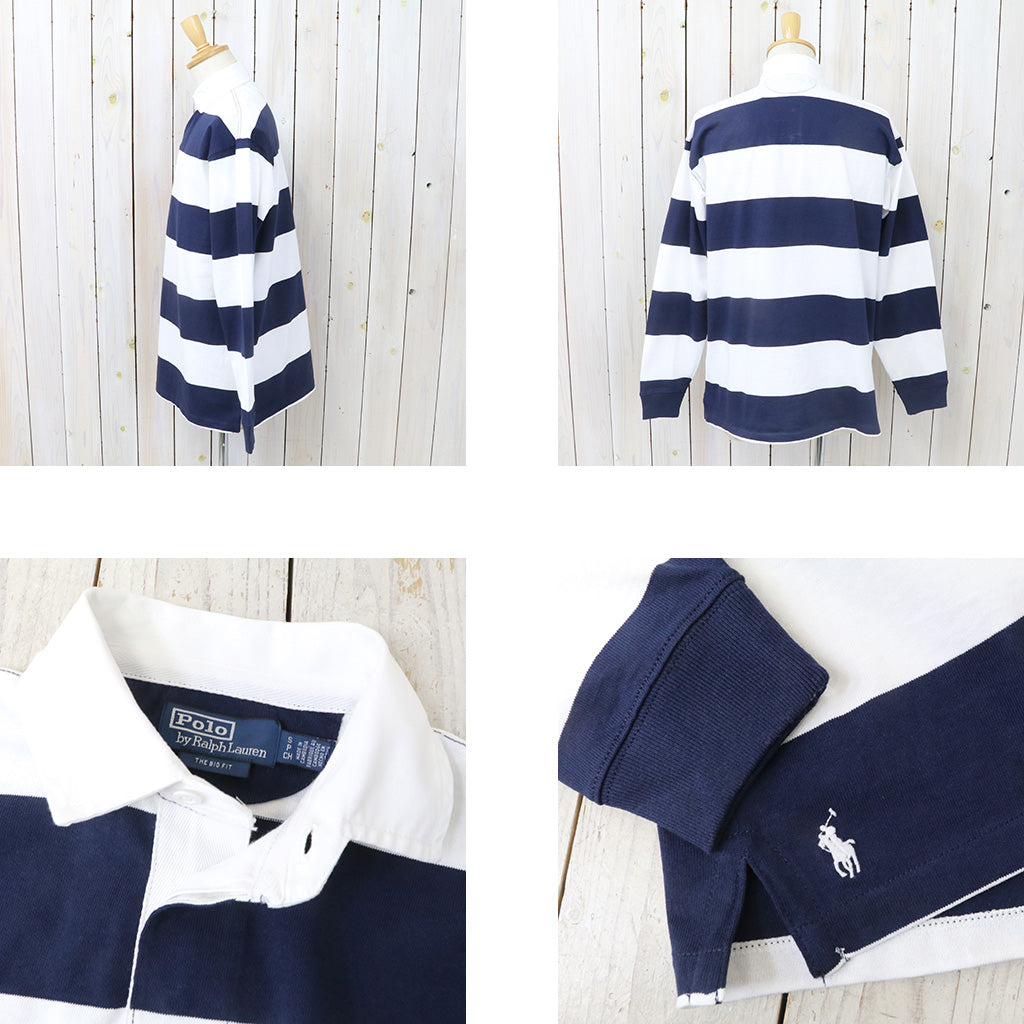 【SALE40%OFF】POLO RALPH LAUREN : ビックフィット ストライプド ジャージー ラグビーシャツ (WHITE/NAVY)