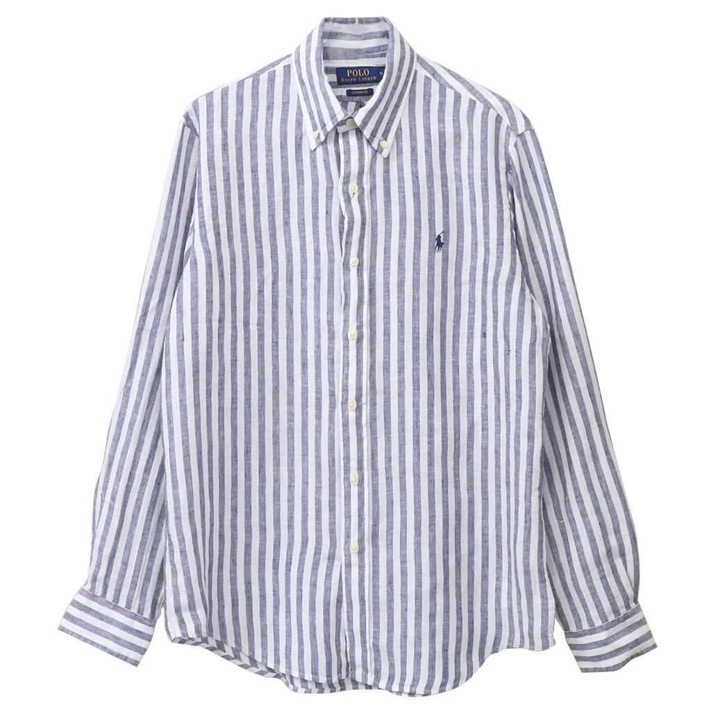 POLO RALPH LAUREN『カスタムフィット リネン ボタンダウンシャツ』(NAVY STRIPE)