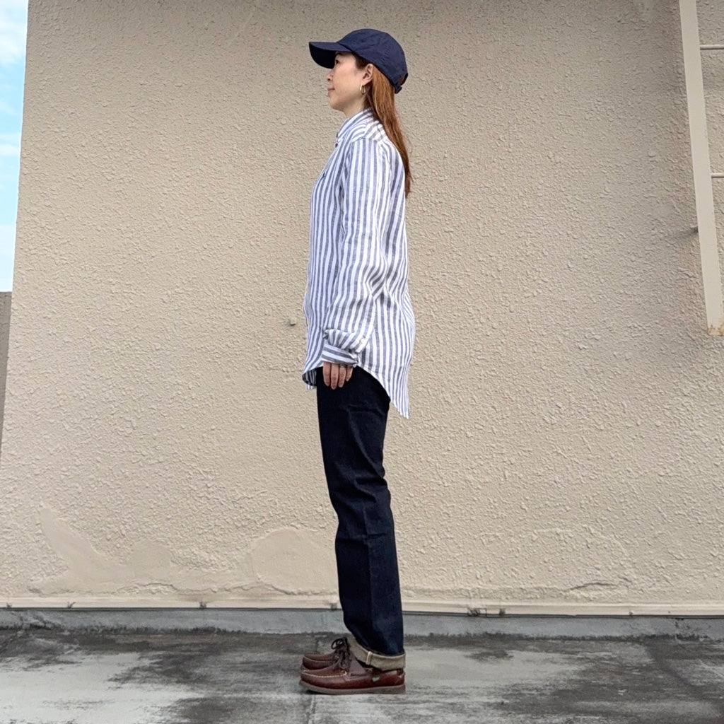 POLO RALPH LAUREN : カスタムフィット リネン ボタンダウンシャツ (NAVY STRIPE)