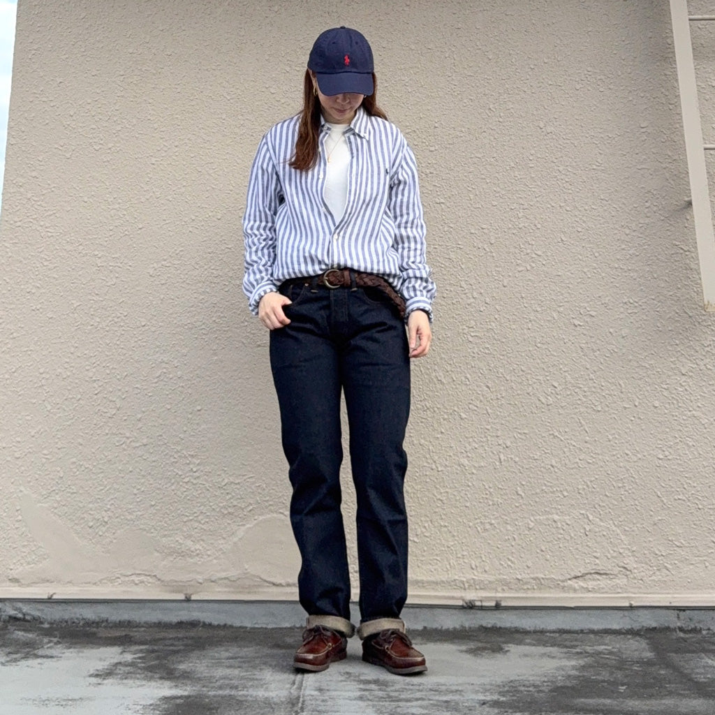 POLO RALPH LAUREN『カスタムフィット リネン ボタンダウンシャツ』(NAVY STRIPE)