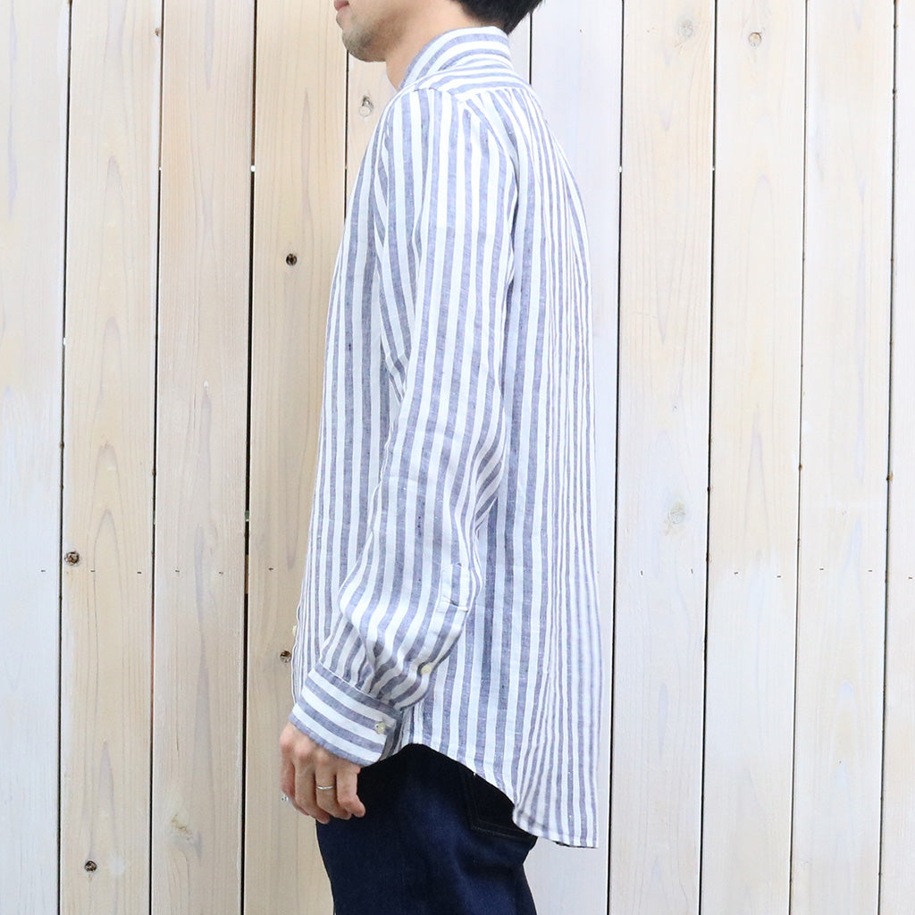 POLO RALPH LAUREN : カスタムフィット リネン ボタンダウンシャツ (NAVY STRIPE)