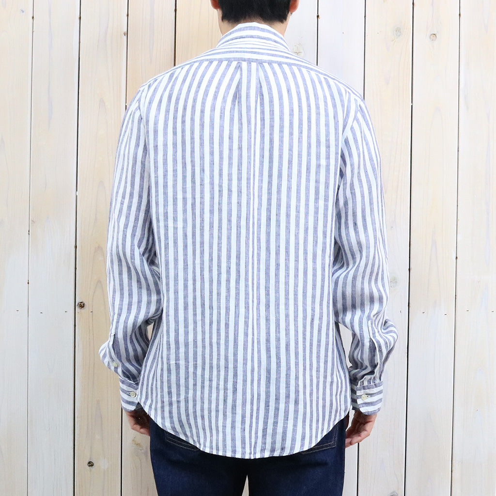 POLO RALPH LAUREN : カスタムフィット リネン ボタンダウンシャツ (NAVY STRIPE)