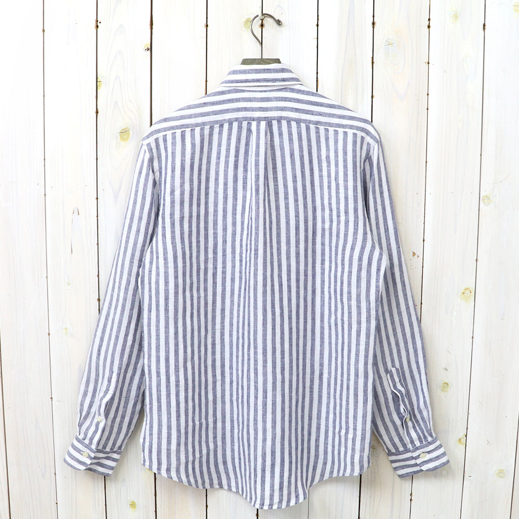 POLO RALPH LAUREN : カスタムフィット リネン ボタンダウンシャツ (NAVY STRIPE)