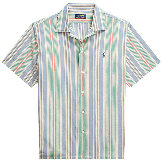 POLO RALPH LAUREN : クラシック フィット ストライプド シャンブレー キャンプ シャツ (BLUE)