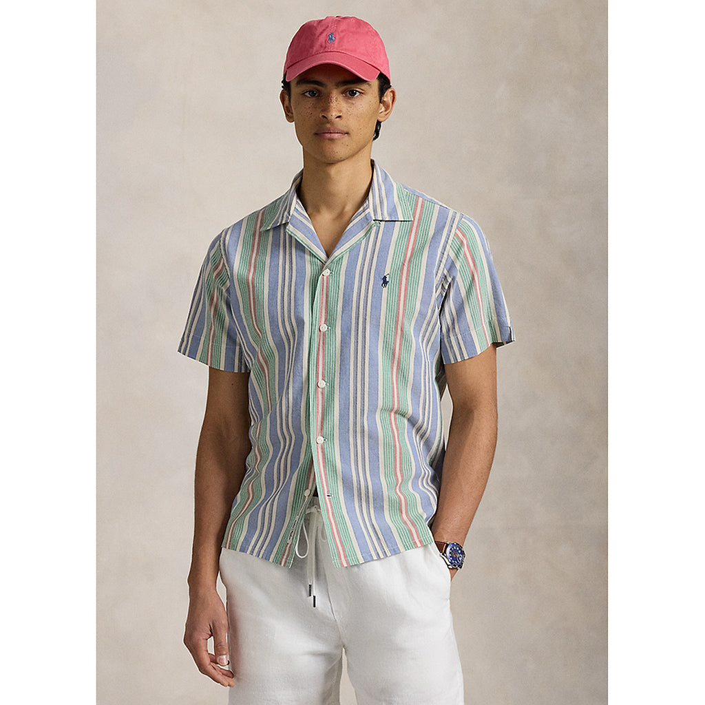POLO RALPH LAUREN : クラシック フィット ストライプド シャンブレー キャンプ シャツ (BLUE)