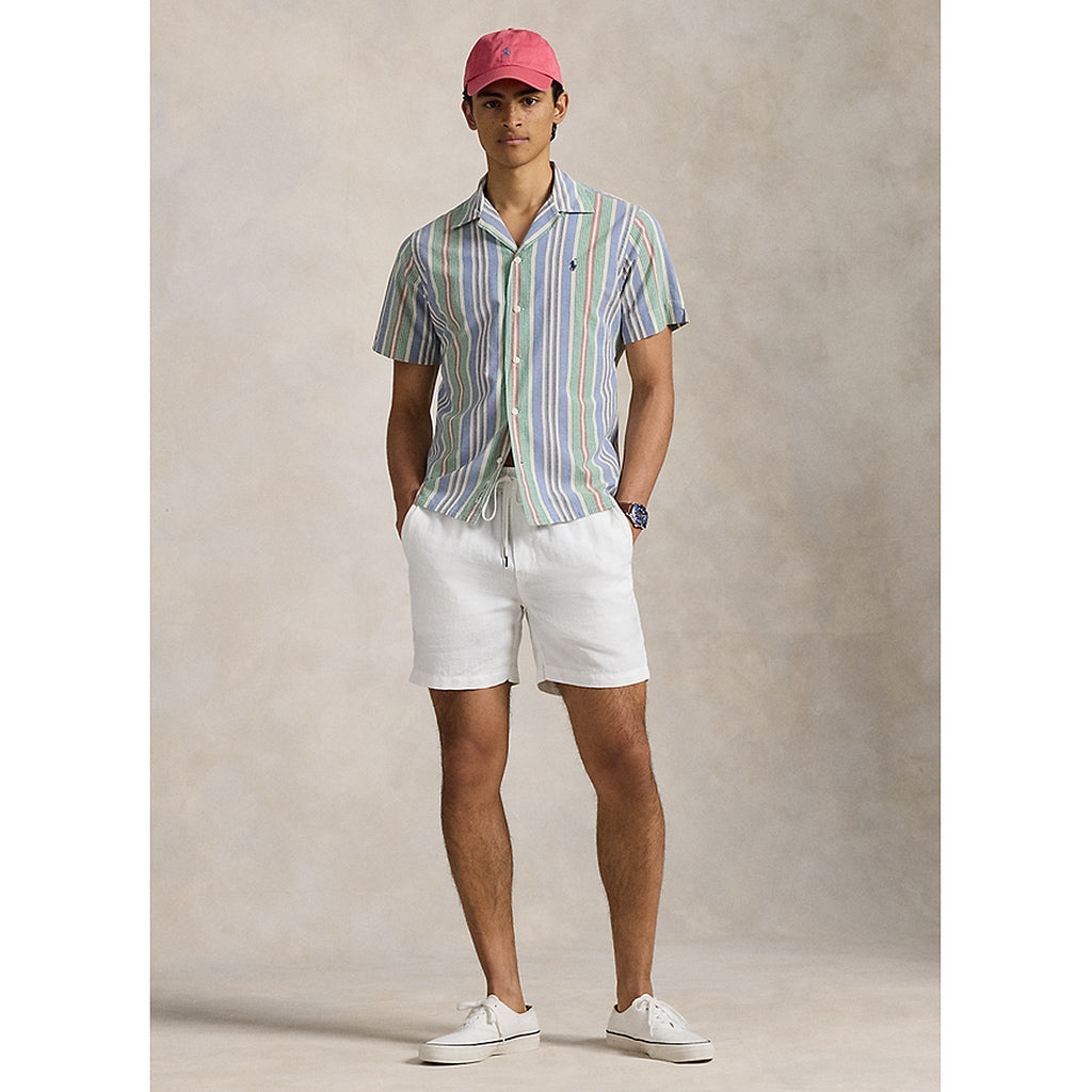 POLO RALPH LAUREN : クラシック フィット ストライプド シャンブレー キャンプ シャツ (BLUE)