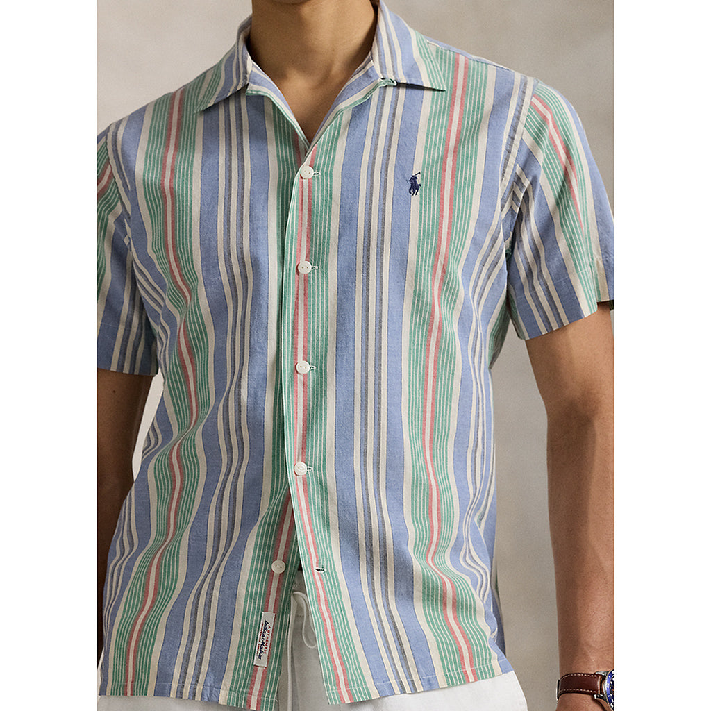 POLO RALPH LAUREN : クラシック フィット ストライプド シャンブレー キャンプ シャツ (BLUE)