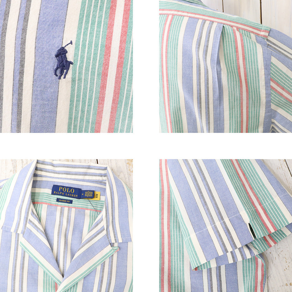 POLO RALPH LAUREN : クラシック フィット ストライプド シャンブレー キャンプ シャツ (BLUE)