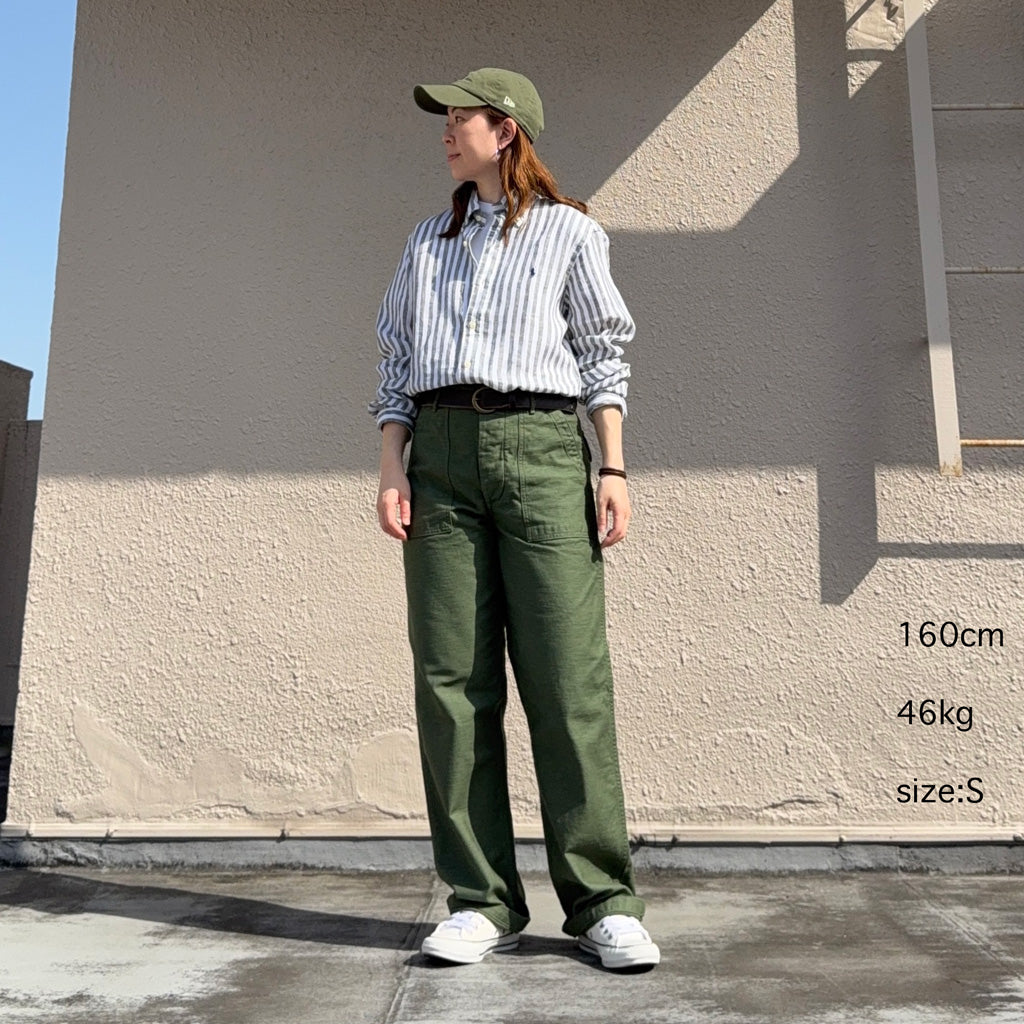 POLO RALPH LAUREN : カスタムフィット リネン ボタンダウンシャツ (OLIVE STRIPE)
