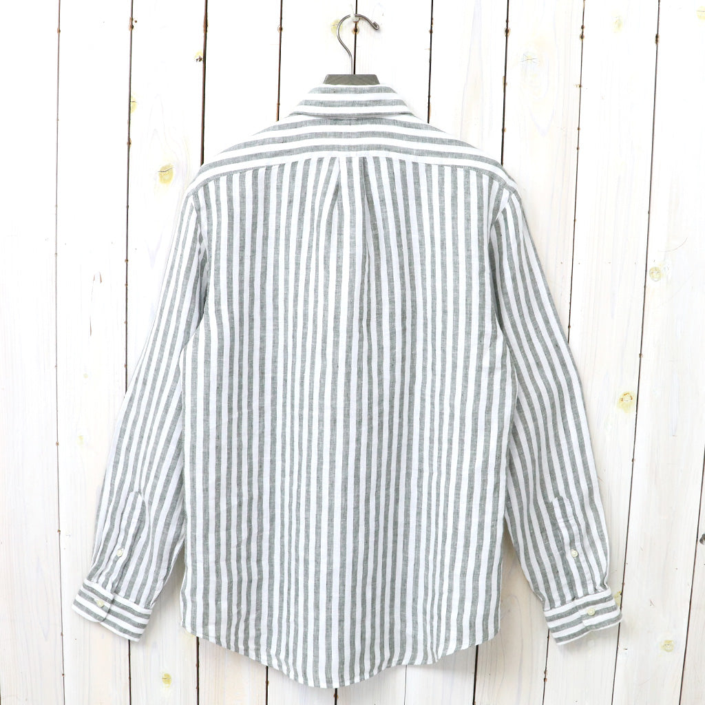 POLO RALPH LAUREN : カスタムフィット リネン ボタンダウンシャツ (OLIVE STRIPE)