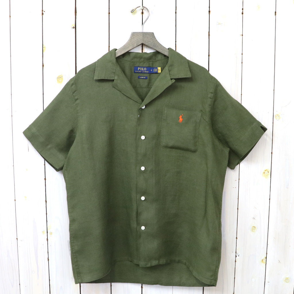 POLO RALPH LAUREN : クラシックフィット リネン キャンプシャツ(DARK GREEN)