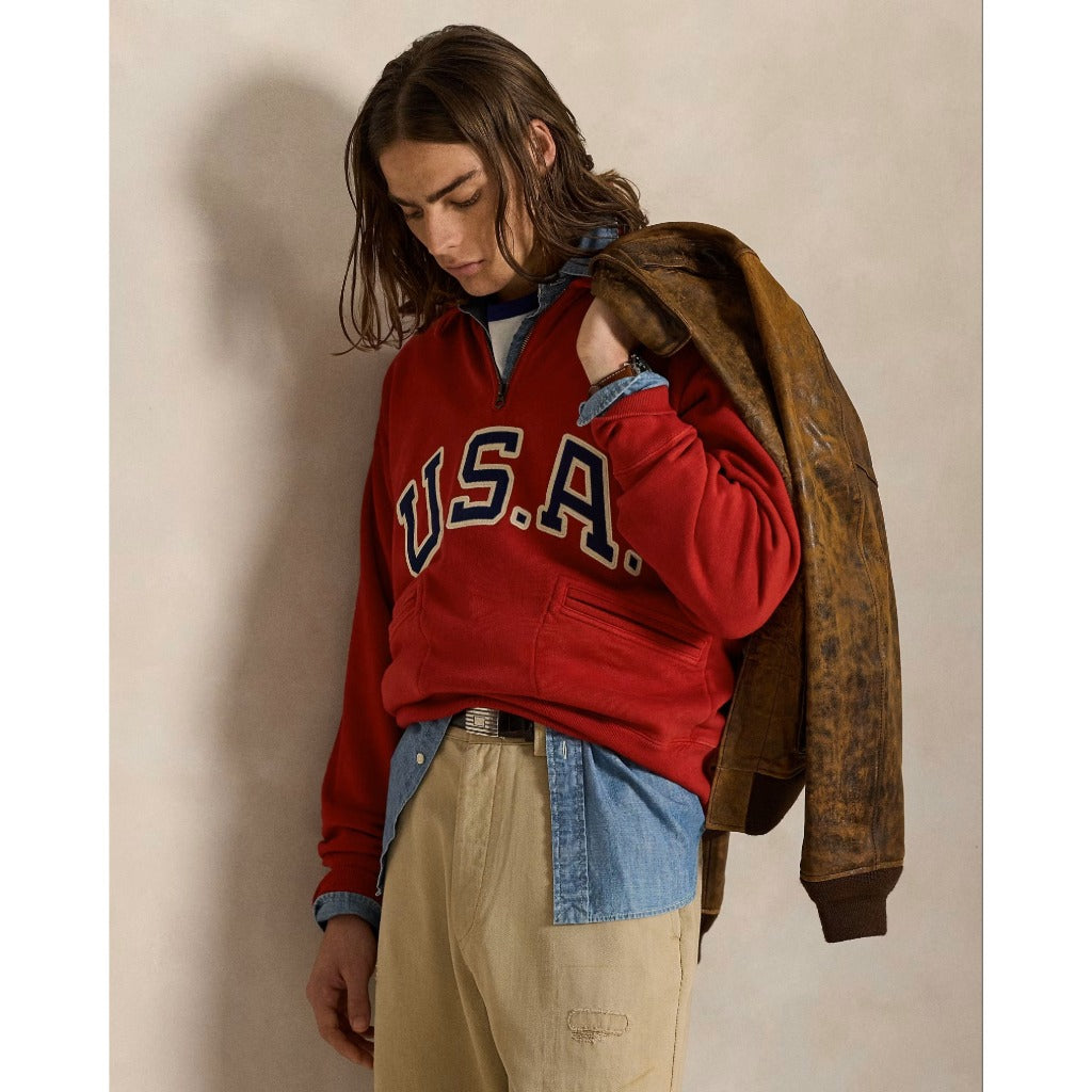 POLO RALPH LAUREN : VINTAGE FIT USA HALF ZIP SWEAT (RED)