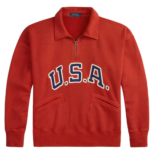 POLO RALPH LAUREN : VINTAGE FIT USA HALF ZIP SWEAT (RED)