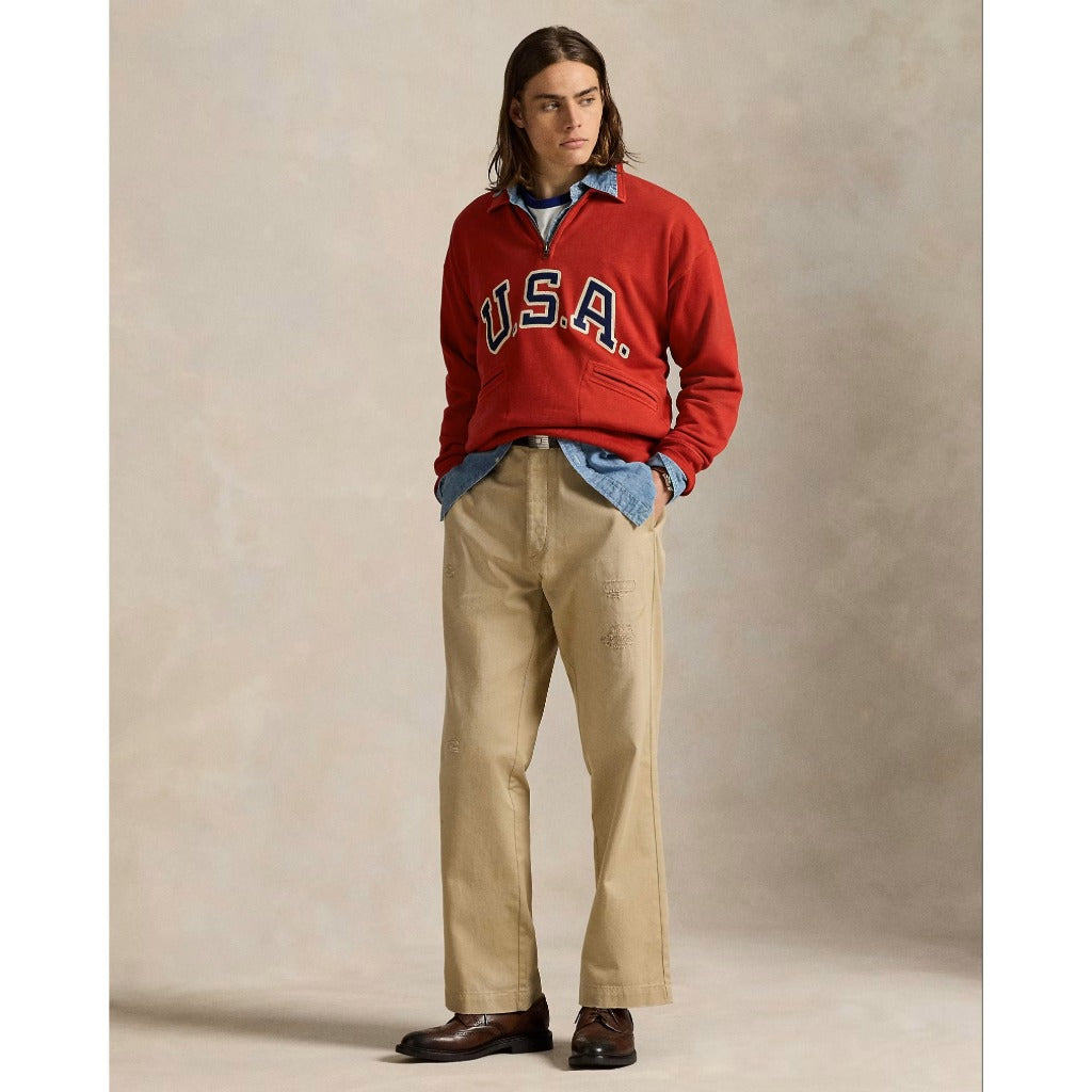 POLO RALPH LAUREN : VINTAGE FIT USA HALF ZIP SWEAT (RED)