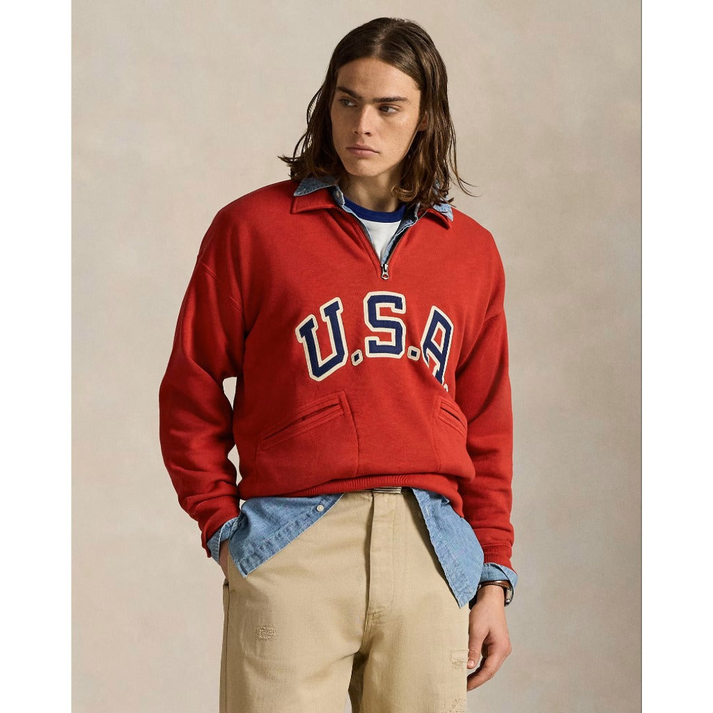 POLO RALPH LAUREN : VINTAGE FIT USA HALF ZIP SWEAT (RED)