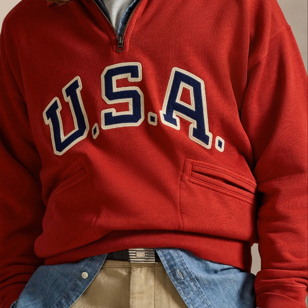 POLO RALPH LAUREN : VINTAGE FIT USA HALF ZIP SWEAT (RED)