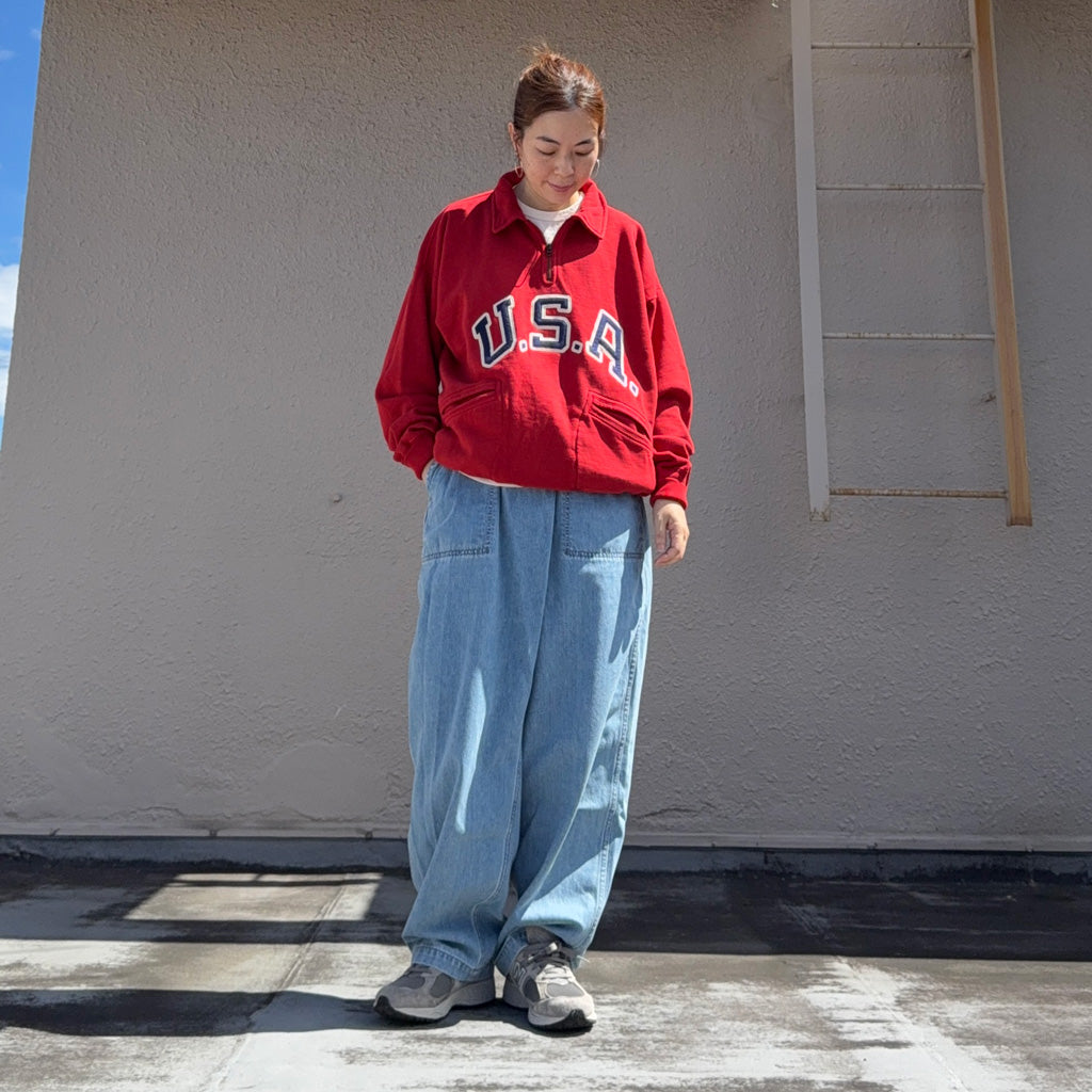 POLO RALPH LAUREN : VINTAGE FIT USA HALF ZIP SWEAT (RED)