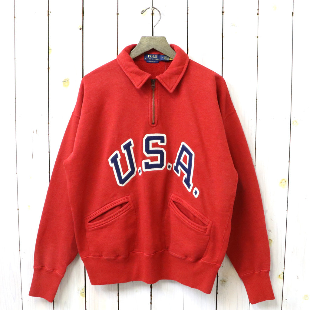 POLO RALPH LAUREN : VINTAGE FIT USA HALF ZIP SWEAT (RED)